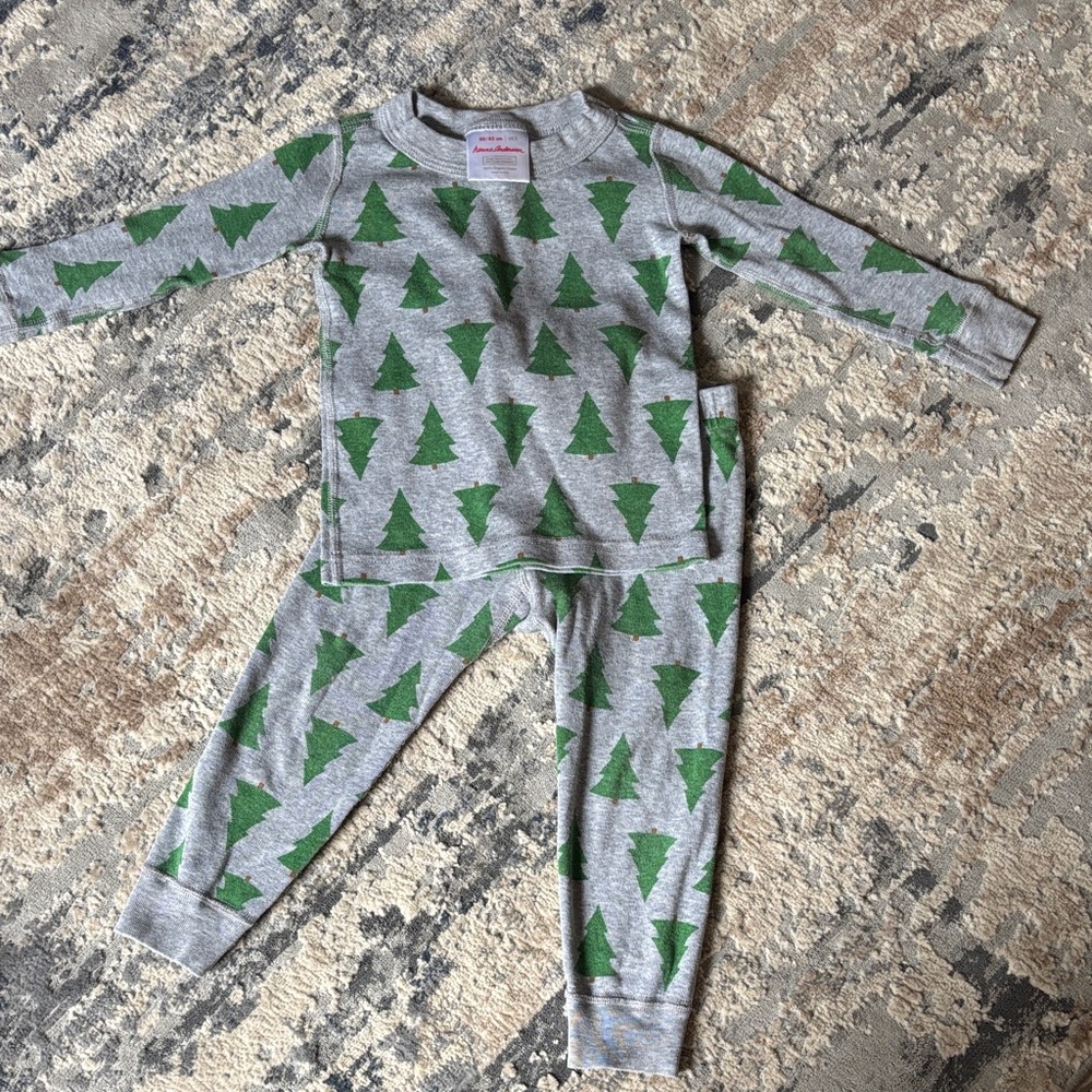 Hanna Anderson Gray and Green Tree Pajamas